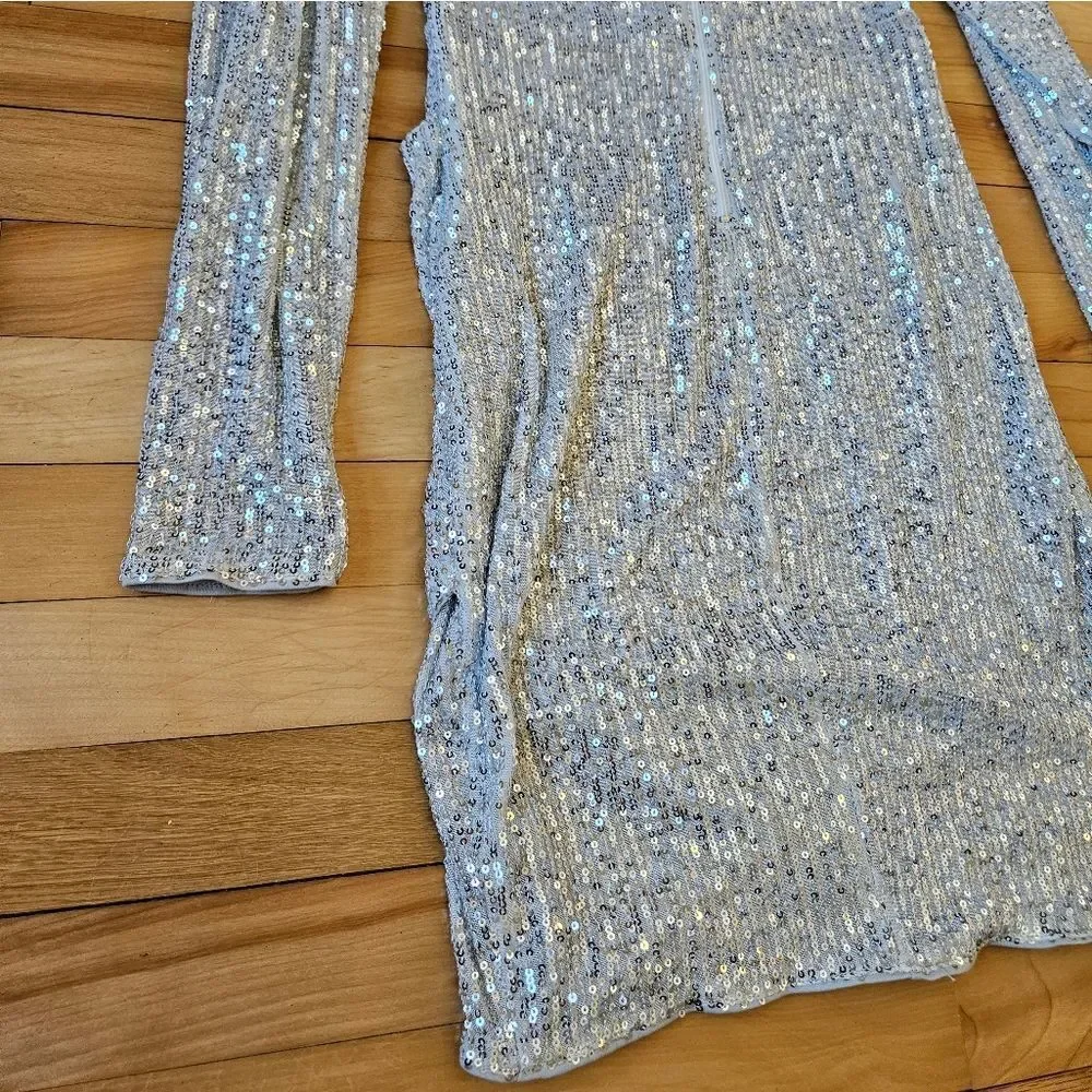 Windsor White and Silver Sequined Long Sleeve Dress